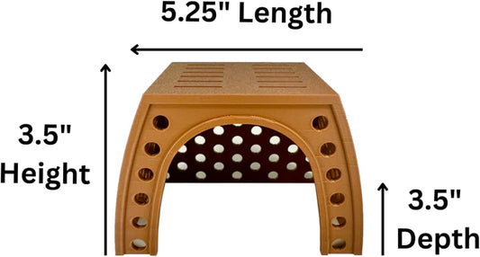 Hermit crab climbing hideout hut dimensions including length, height, and depth.