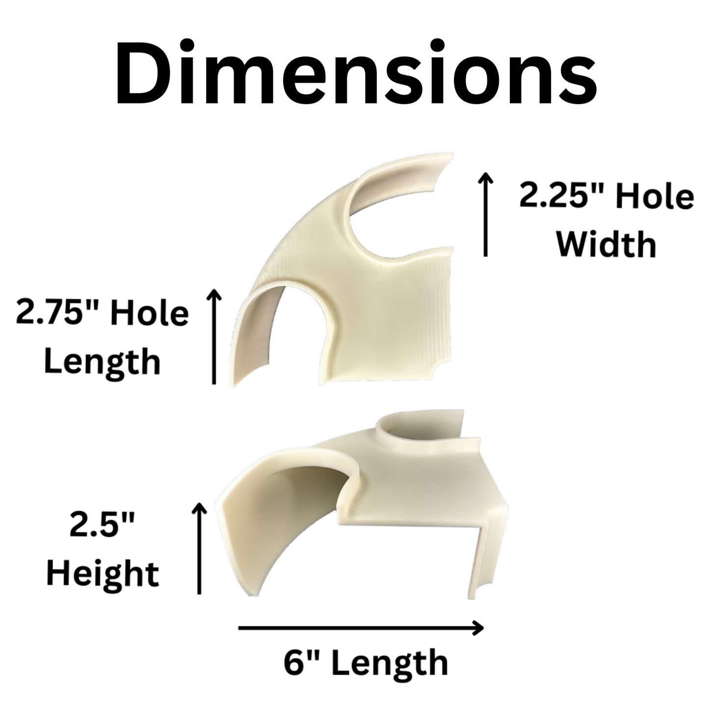 White aquarium corner cave size dimensions including hole width, hole length, cave height and cave length. 