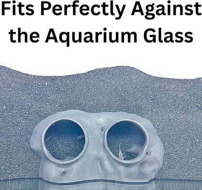 Aquarium underground tree against glass cave that fits perfectly against tank side. 