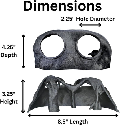 Dimensions of underground tree cave with depth, height, hole diameter and length of cave. 