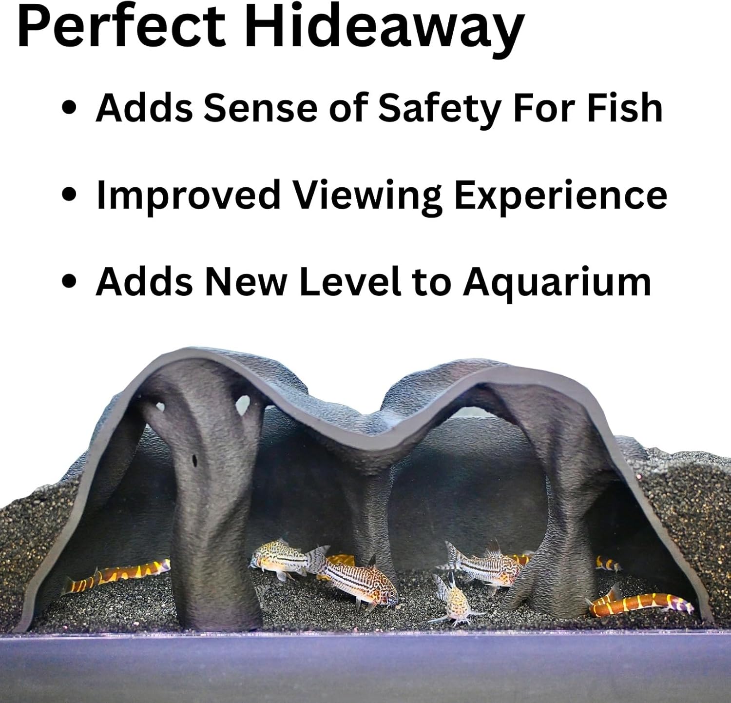 Aquarium underground tree cave hideaway that is perfect for adding sense of safety for fish, improving viewing experience, and adding new level to aquarium.