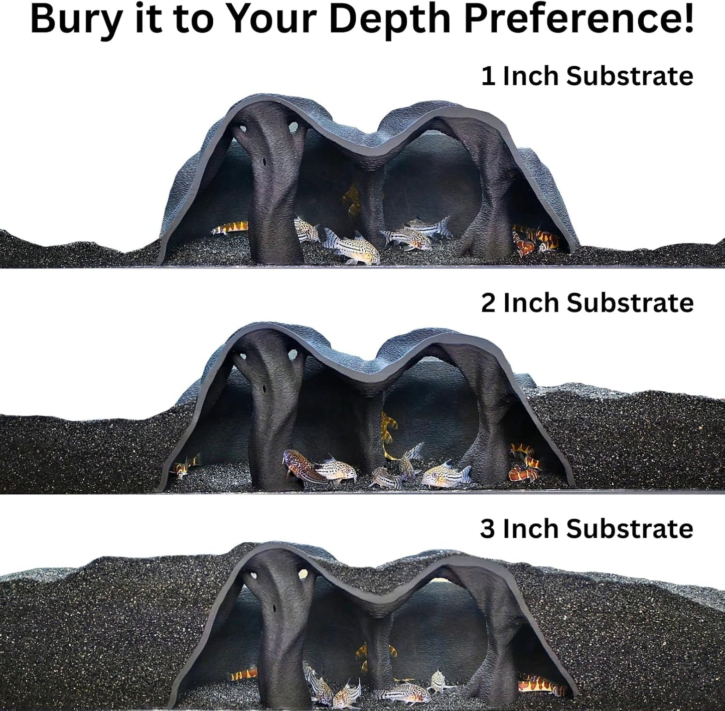Aquarium underground tree cave hideout decor demonstrating depth preferences. 