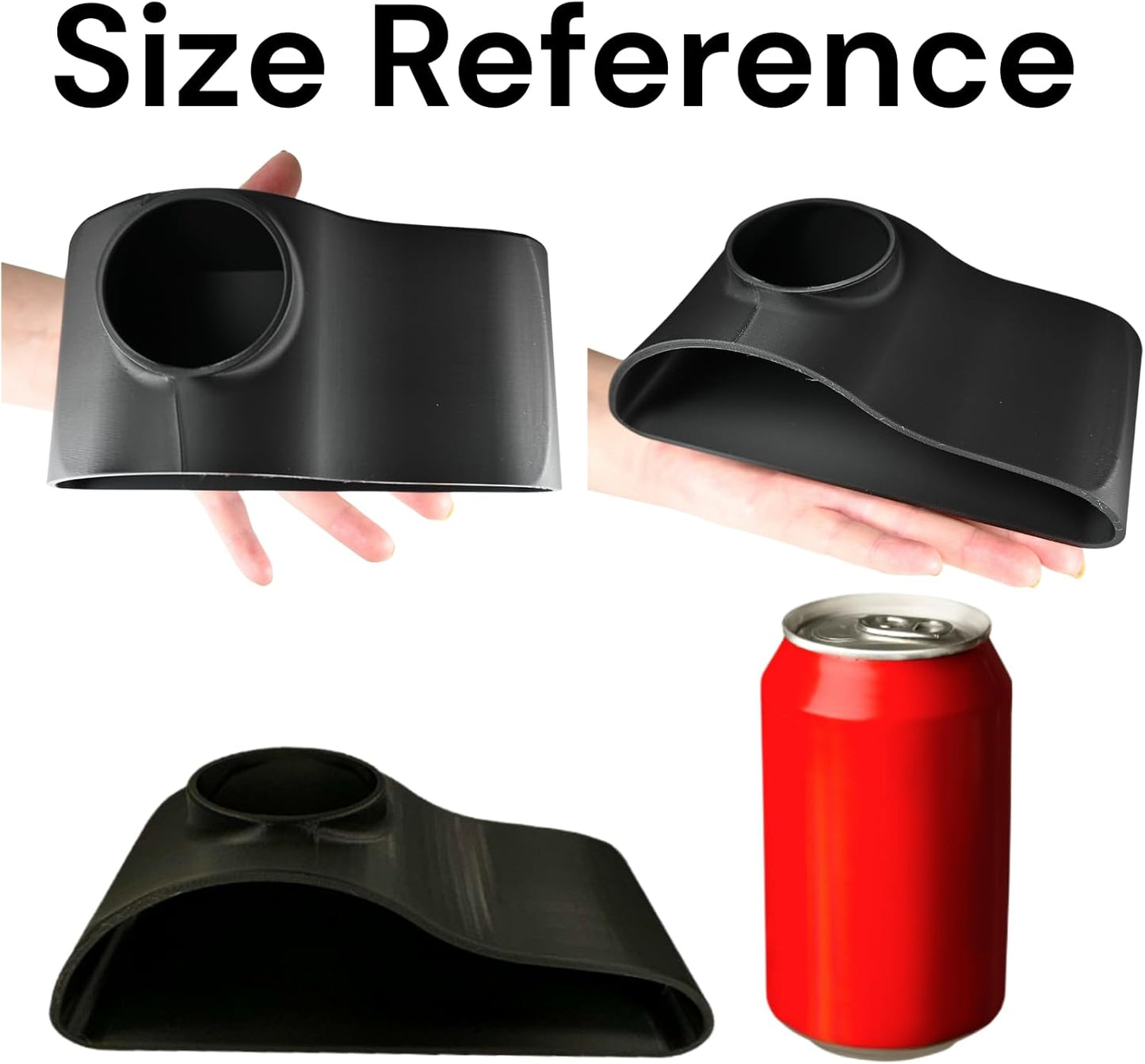 Black aquarium underground tunnel single hole cave size reference in comparison to a human hand and soda can.