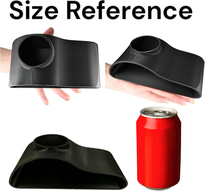 Black aquarium underground tunnel single hole cave size reference in comparison to a human hand and soda can.