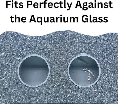 Aquarium cave underground against the fish tank glass to show how it sits under gravel