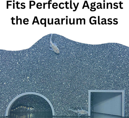 The black aquarium underground dome tunnel fits perfectly against the aquarium glass.