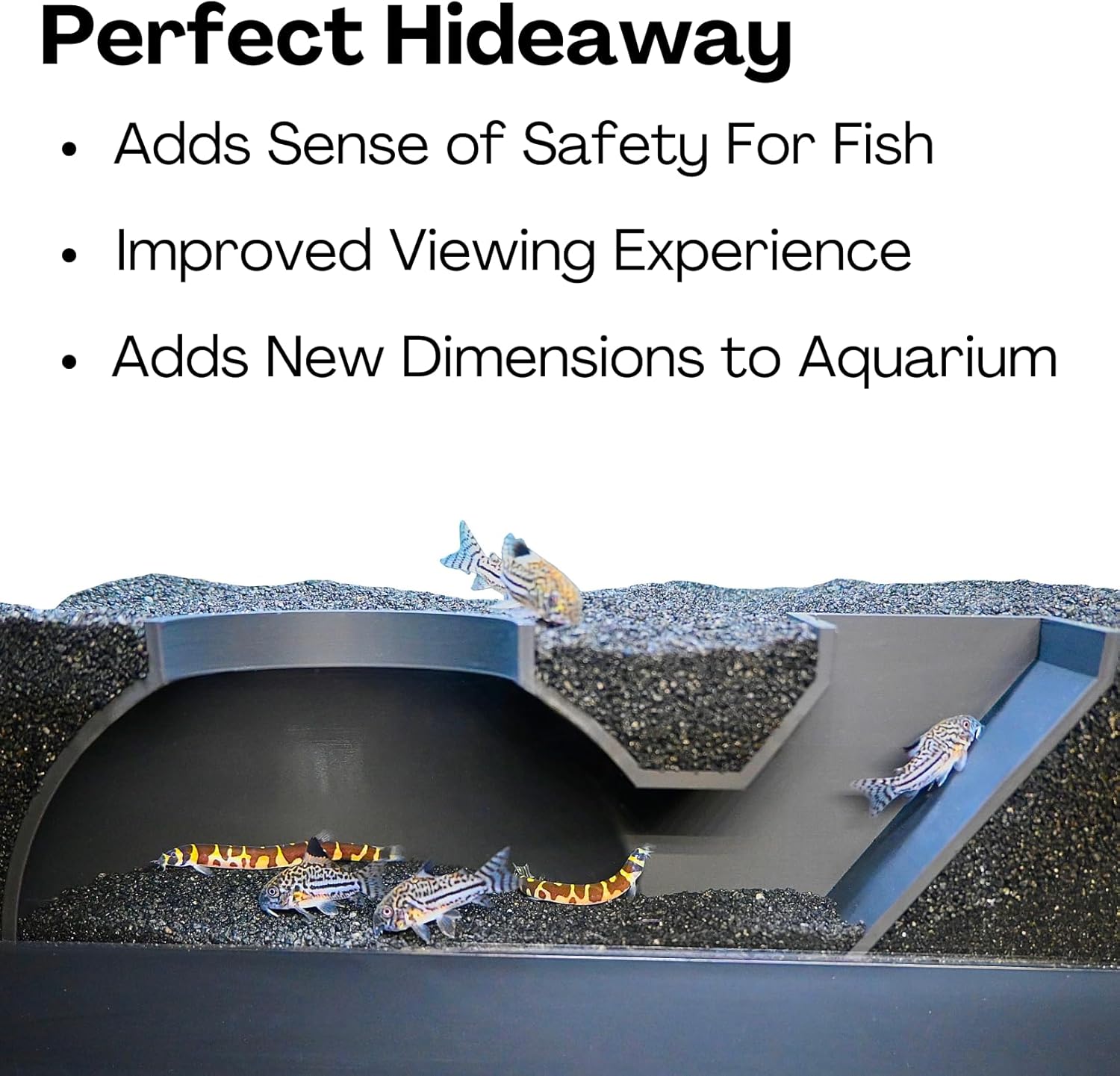 The black aquarium underground dome tunnel cave is the perfect hideaway for your fish. It adds a sense of safety for fish, improves viewing experience, and adds new dimensions to aquarium.