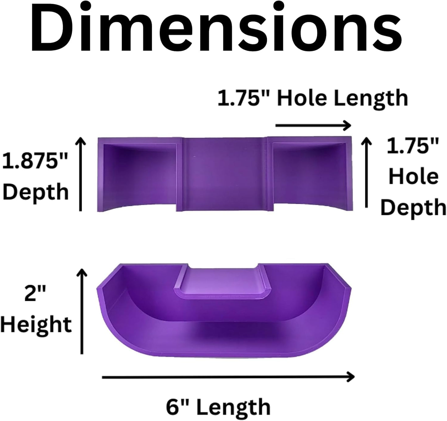 Betta underground purple hideout tunnel cave dimensions including hole length, hole depth, cave depth, cave length and cave height.