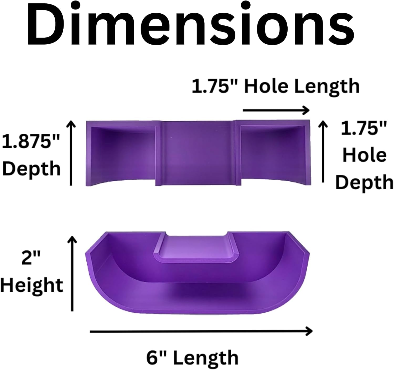 Betta underground purple hideout tunnel cave dimensions including hole length, hole depth, cave depth, cave length and cave height.
