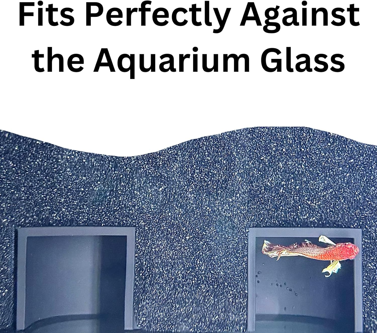 Black betta underground hideout tunnel cave fits perfectly against the aquarium glass. 