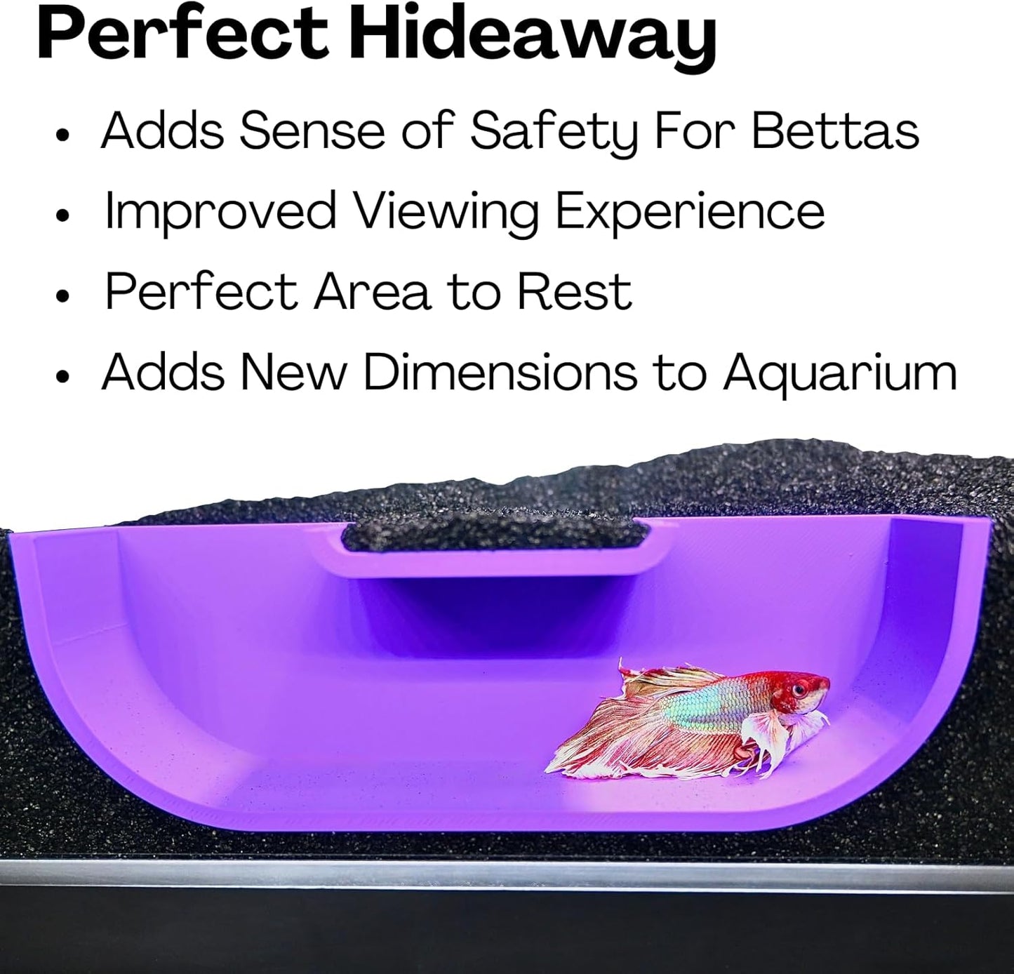 The purple betta underground tunnel cave is the perfect hideaway for your betta fish. It adds a sense of safety for betas, improves the viewing experience, perfect area to rest, and adds new dimensions to aquarium.