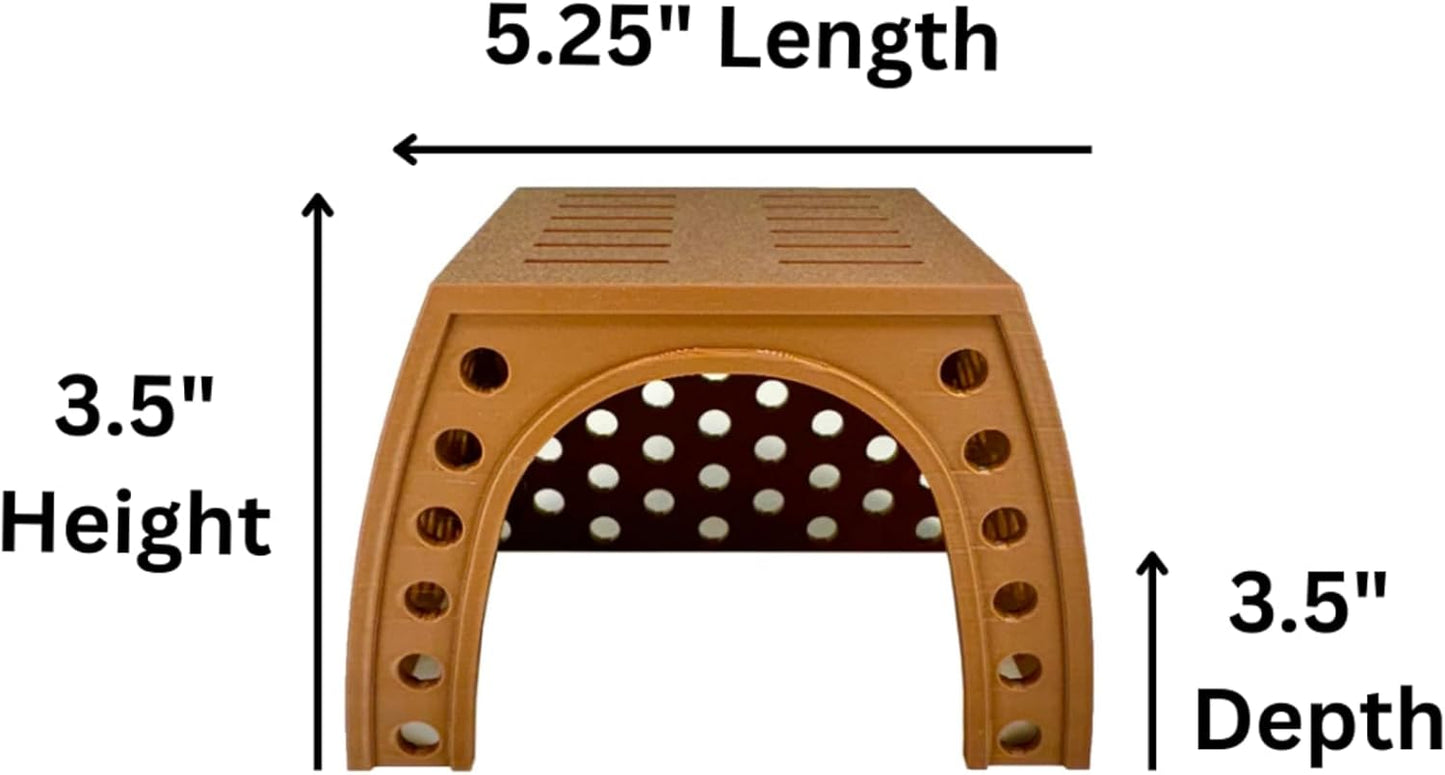 Hermit crab climbing hideout hut dimensions including length, height, and depth.