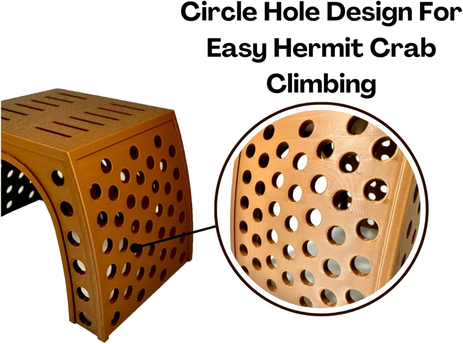 Hermit crab climbing hut hideout has a circle hole design for easy hermit crab climbing. 