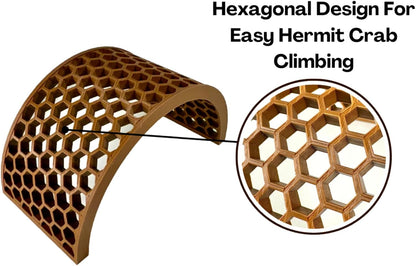 Hermit crab climbing bridge with hexagonal design for easy hermit crab climbing. Provides enrichment for crabs.
