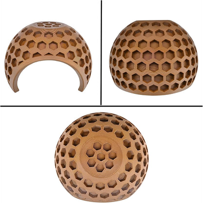 Front, side and top view of hermit crab coconut hideout cave climbing toy.