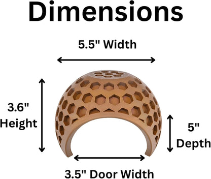 Hermit crab coconut hideout cave dimensions with height, width, depth and door width measurements.