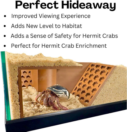Hermit crab underground corner tunnel is perfect hideaway. Improves the viewing experience, adds a new level to the habitat, adds a sense of safety for hermit crabs and perfect for hermit crab enrichment.
