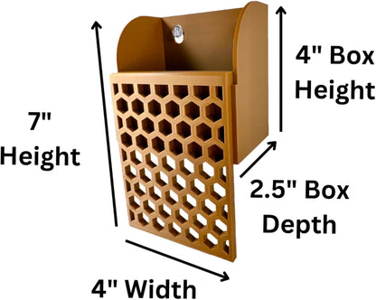 Hermit crab wall foraging basket dimensions with height, box height, box depth and total width.
