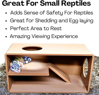The reptile against glass viewing hide is great for small reptiles. It adds sense of safety for reptiles, great for shedding and egg laying, perfect area to rest, and amazing viewing experience.