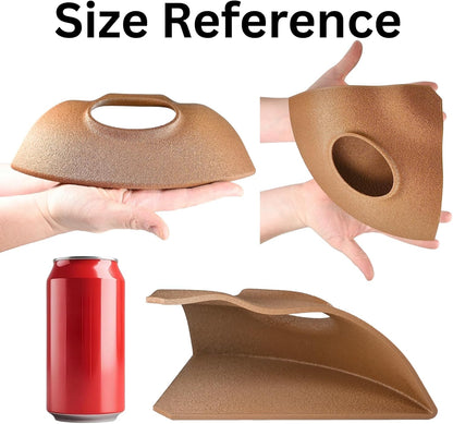 Brown leopard gecko and reptile underground cave size reference. Comparison to a human had and a soda can.