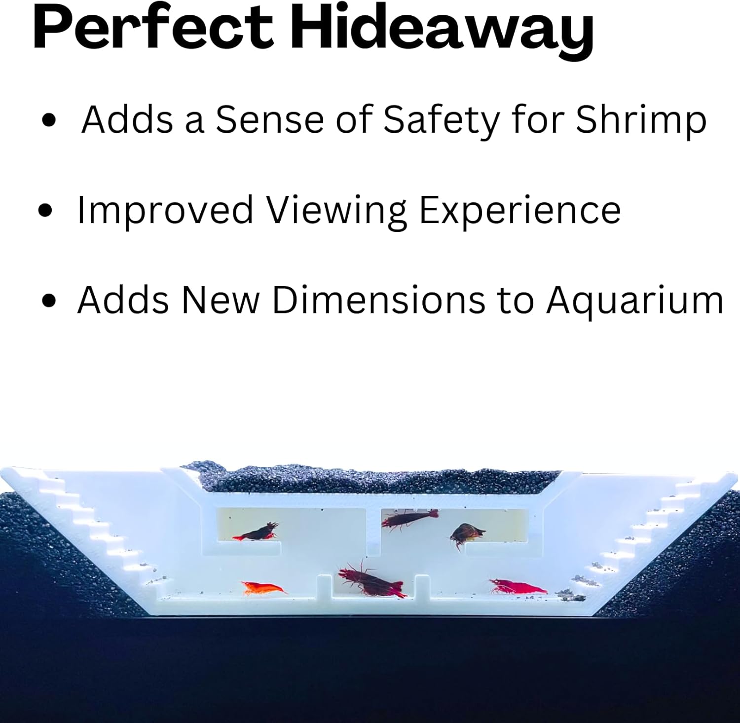 The white shrimp cave underground maze tunnel is the perfect hideaway. It adds a sense of safety for shrimp, improves the viewing experience, and adds new dimensions to aquarium.