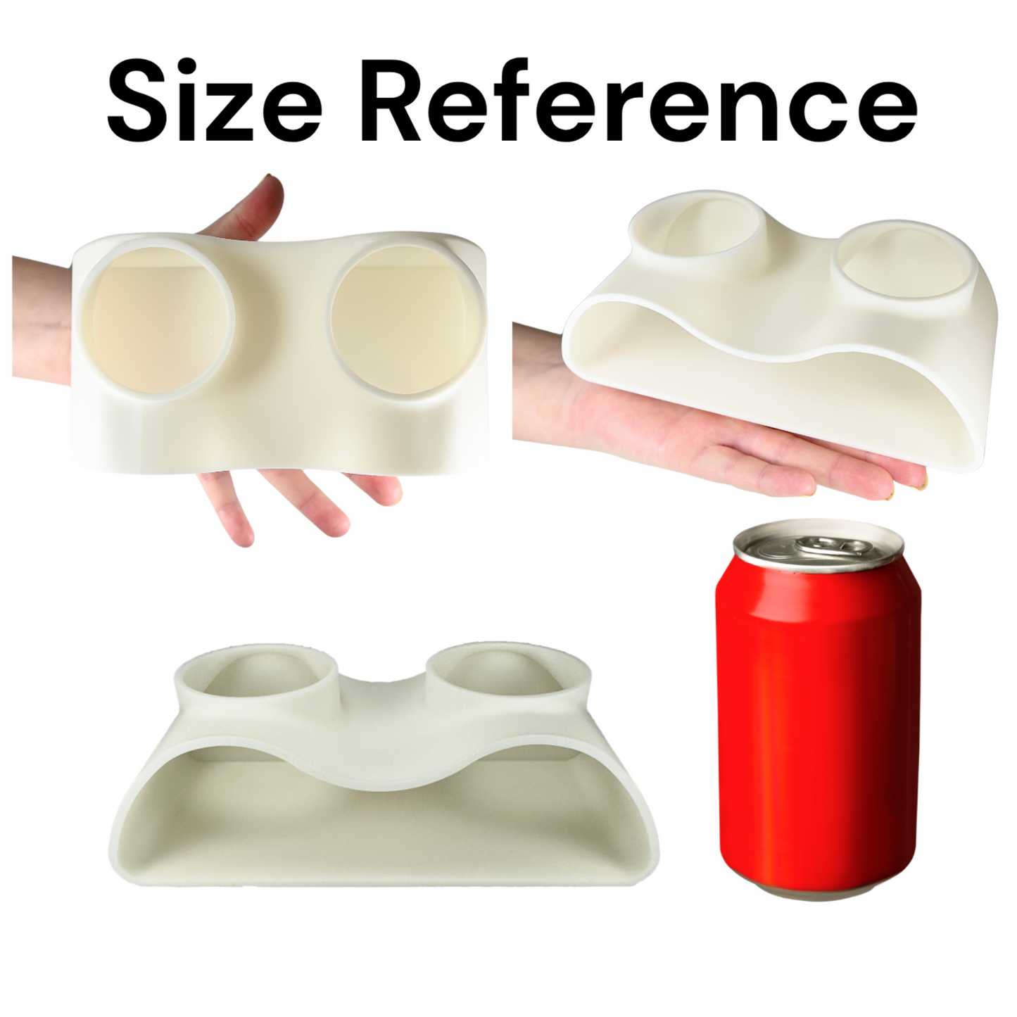 White aquarium underground natural curve tunnel cave size reference in comparison to a human hand and a soda can.