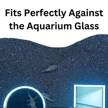 The white aquarium underground dome tunnel fits perfectly against the aquarium glass.